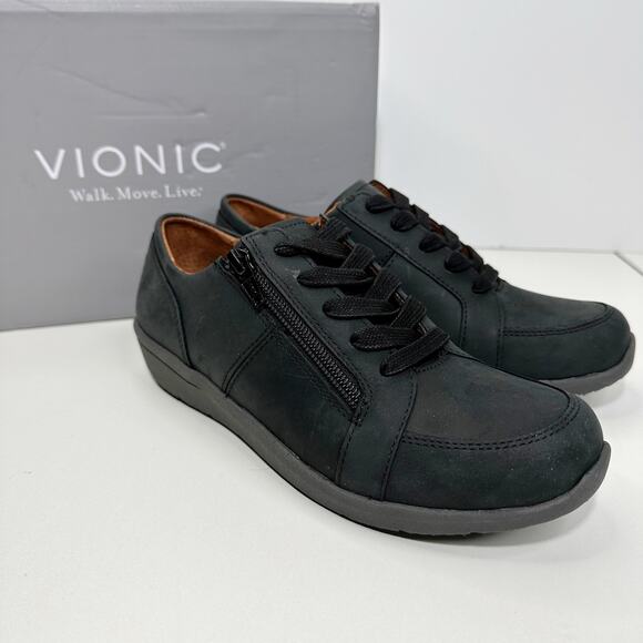 Vionic Abigail Leather Arch Support Casual Sneaker Black Women 5 NWB - Picture 4 of 11